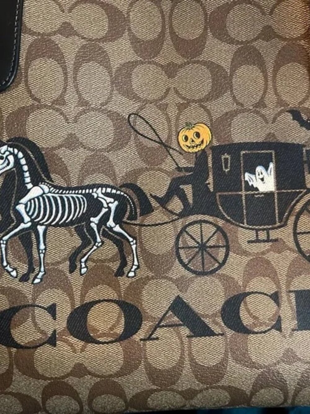 Coach Brown Signature Canvas Tote with Halloween Motif and Black Trim - Picture 5 of 6